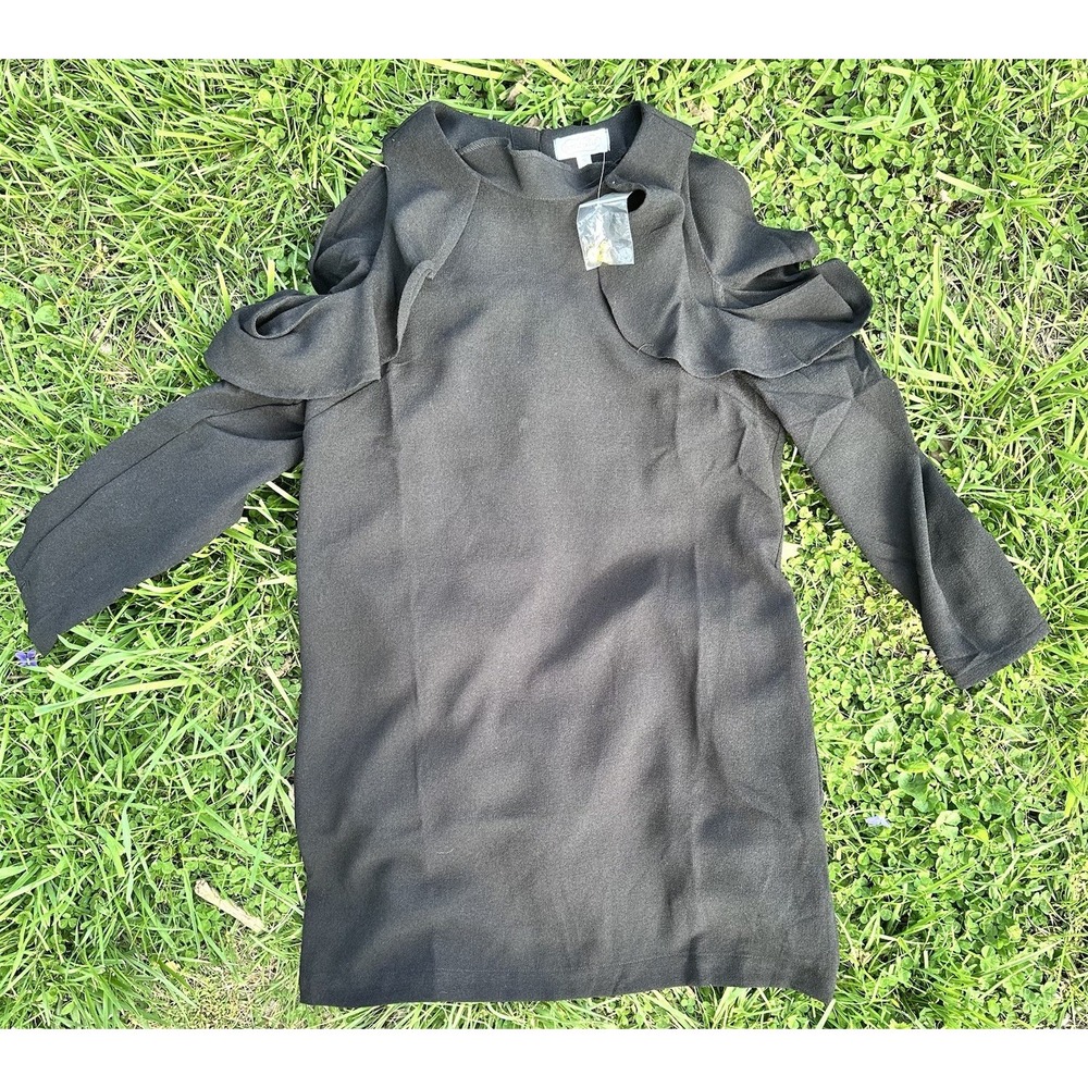 Mudpie Small Dress Black Cold Shoulder Shift Flutter‎ Ruffle Swing Party New